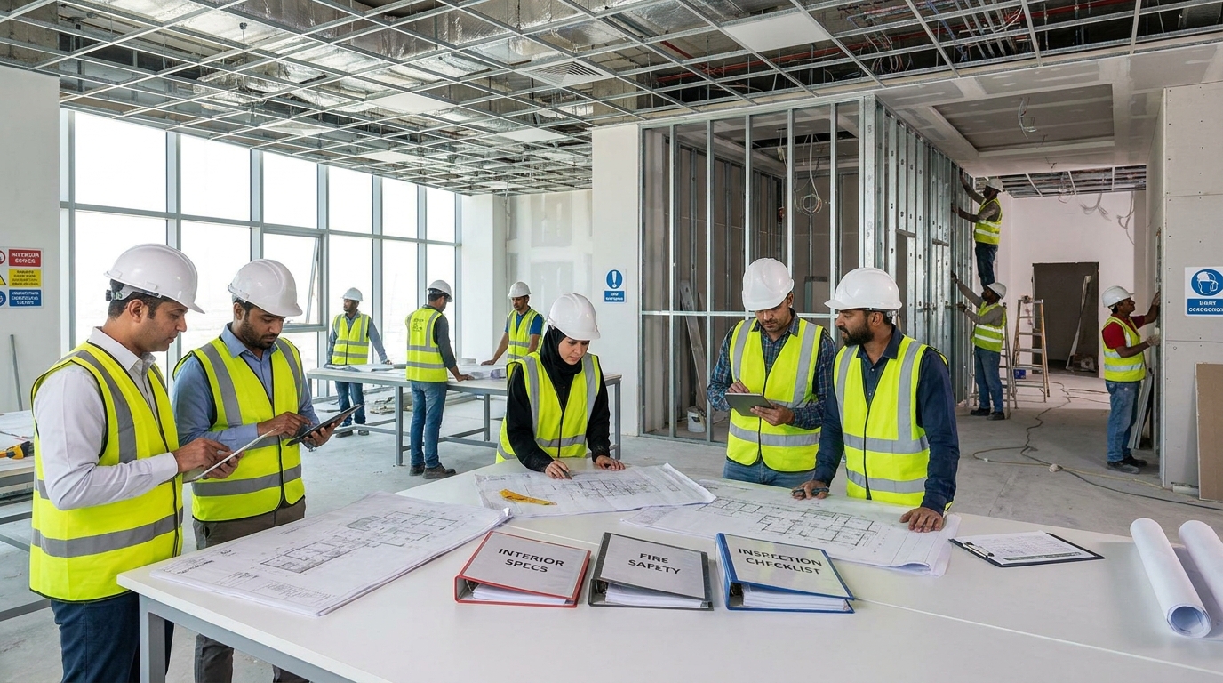 Contractors_reviewing_building UAE building codes interior materials