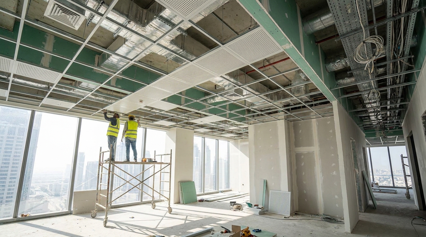 Commercial_interior_under_construction UAE climate ceiling problems