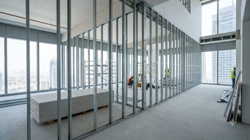 what GI stud size should I use for 4 metre high partition wall UAE