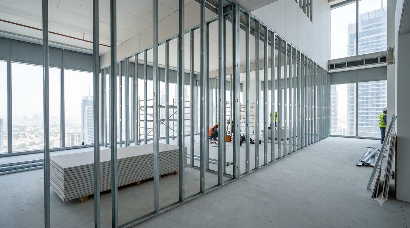 what GI stud size should I use for 4 metre high partition wall UAE